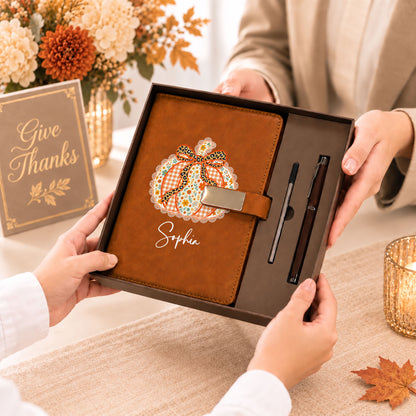 Personalized Notebook Thanksgiving Gift, Fall Floral Pumpkin Gift for Teacher, Student, Family, Friends