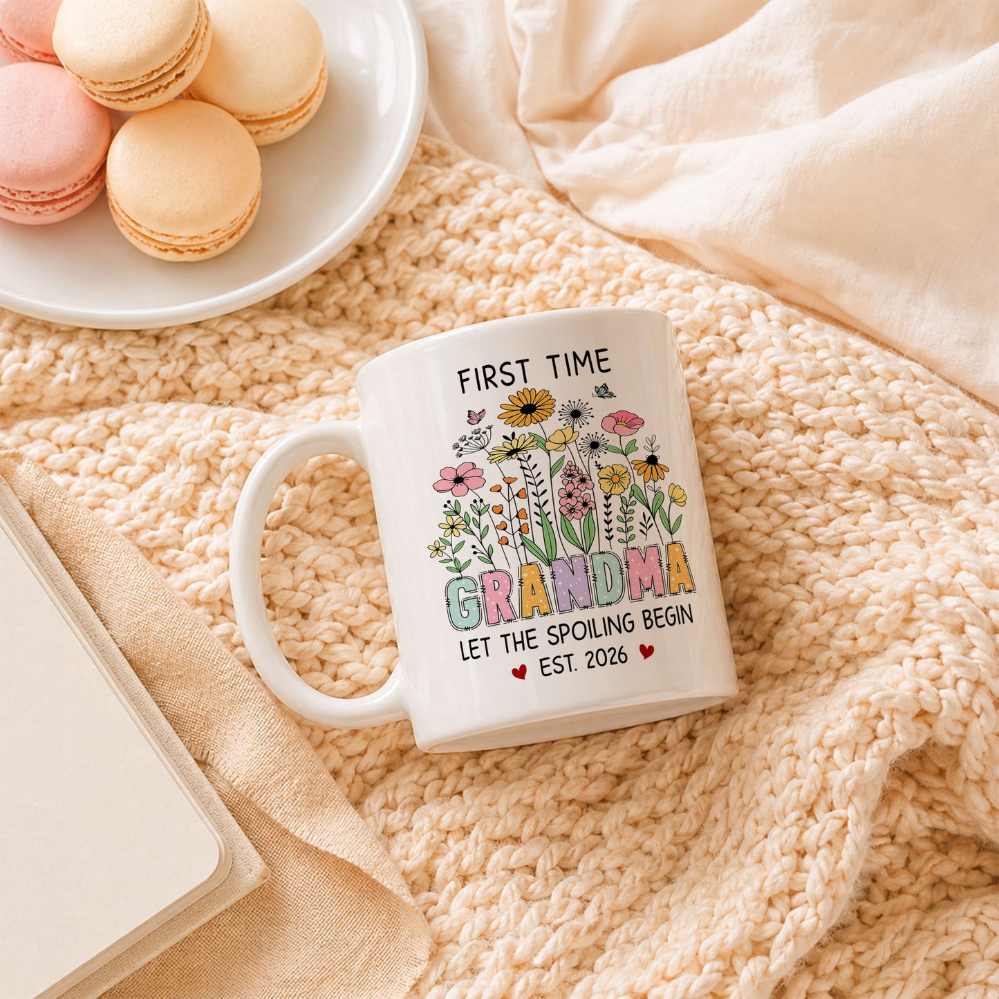 Personalized First Time Grandma Mug – Let The Spoiling Begin Coffee Mug, New Grandma Gift Est 2026
