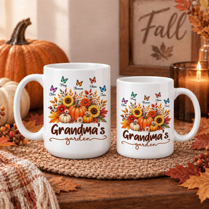 Personalized Grandma’s Garden Mug, Custom Grandkids, Thanksgiving Autumn Gift For Grandma