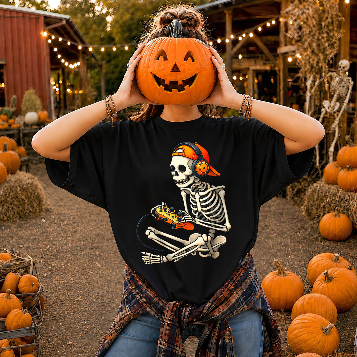 Skeleton Gamer Halloween Sweatshirt, Boys Pumpkin Gaming Shirt, Funny Halloween Gift