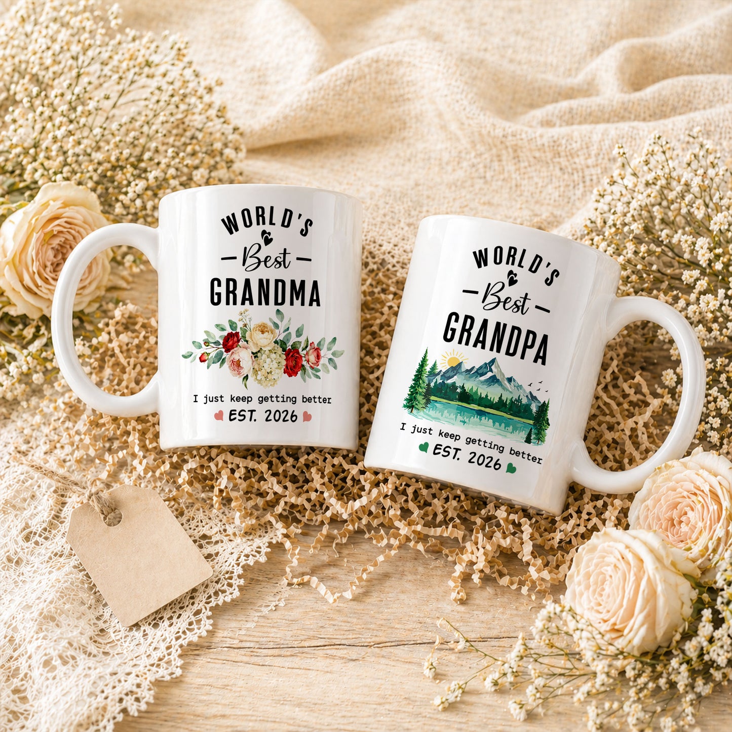 World’s Best Grandma Grandpa Mug Set – Personalized Coffee Cups