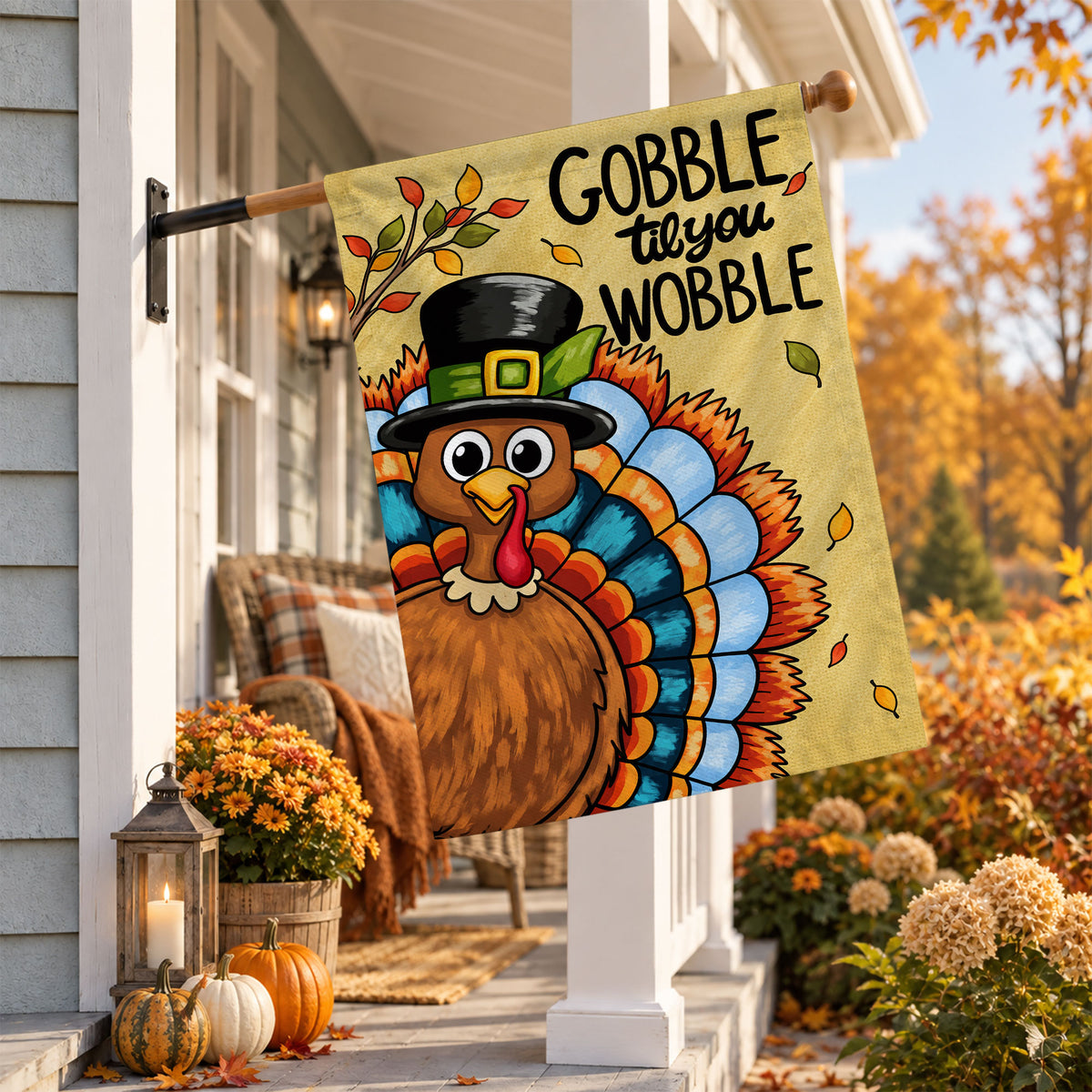 Thanksgiving Garden Flag Turkey GOBBLE WOBBLE Chestnuts Pumpkin Family Home Decor Gift For Family