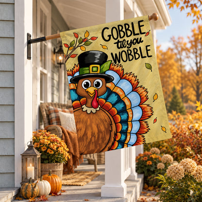Thanksgiving Garden Flag Turkey GOBBLE WOBBLE Chestnuts Pumpkin Family Home Decor Gift For Family