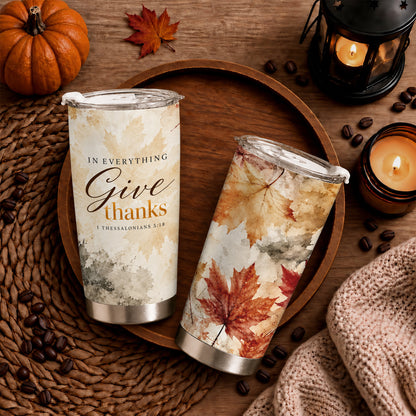 Christian Fall Thanksgiving 20oz Travel Coffee Mug Tumbler, Autumn Gift for Women, Family