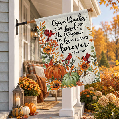 Give Thanks Fall Garden Flag, Rustic Cross Pumpkin Thanksgiving Yard Flag, Autumn Outdoor Decor