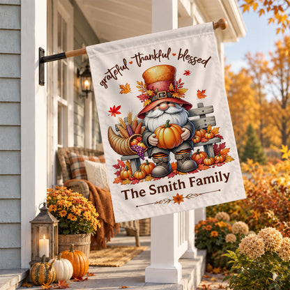 Personalized Thanksgiving Family Flag, Gnome Fall Garden Custom Family Name, Outdoor Decor Gift For Family