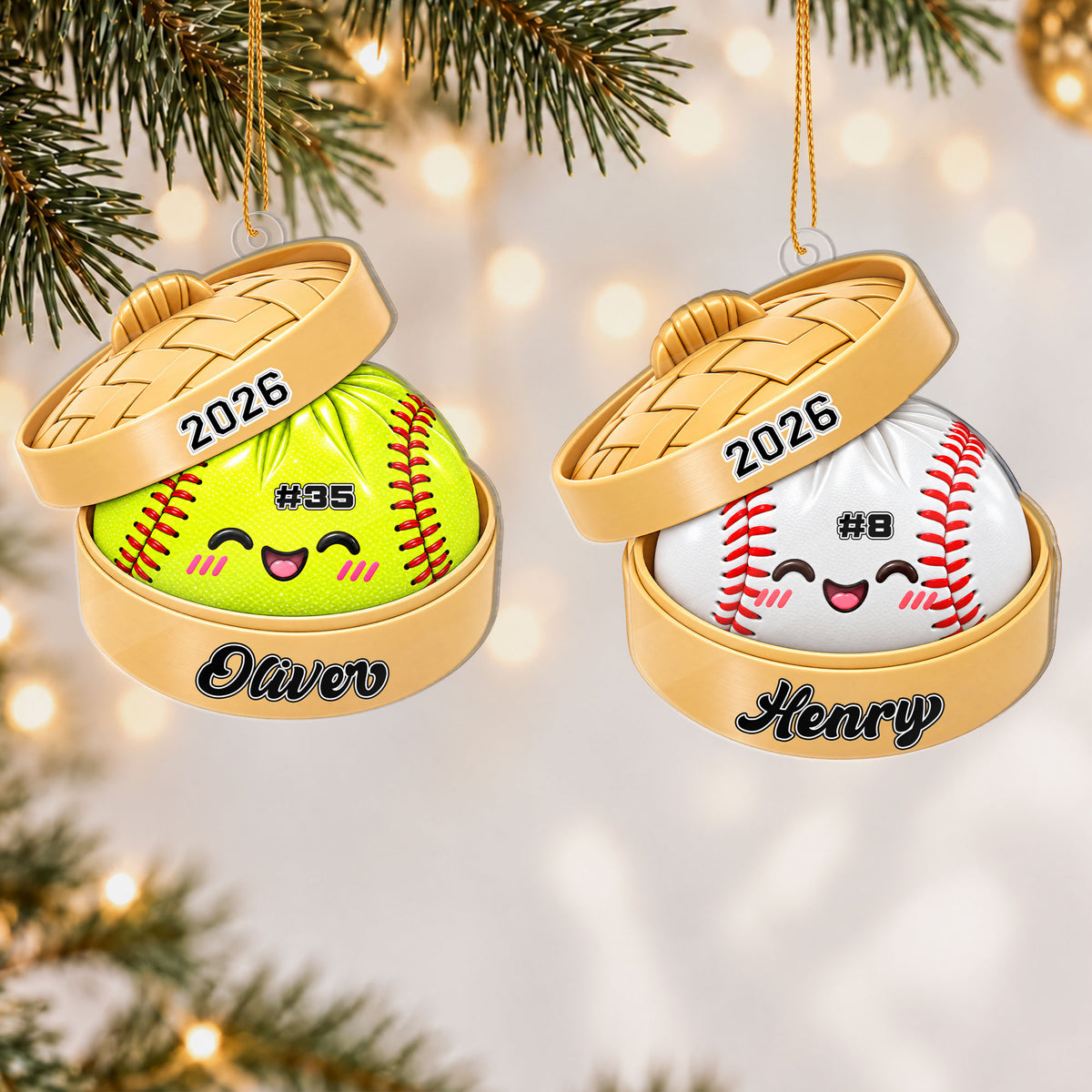 Personalized Custom Shape Acrylic Ornament - Cute Squishy Dumpling Style Sport Ball - Christmas Gift For Kids