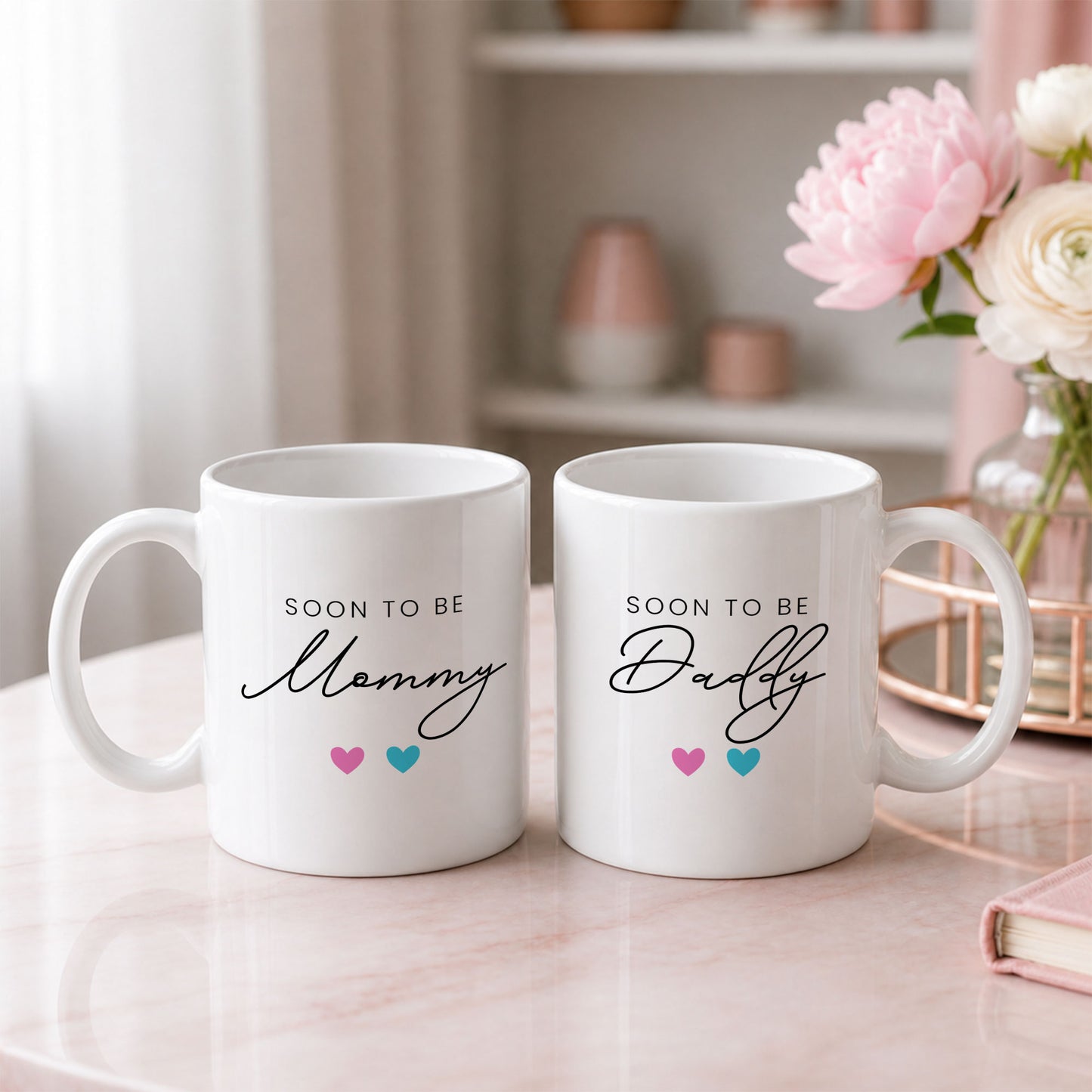 Personalized Mommy Daddy Mug Set – Matching Couple Coffee Mugs for New Parents