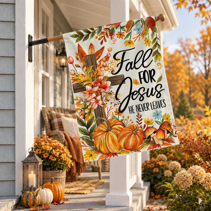 Give Thanks Fall Garden Flag, Rustic Cross Pumpkin Thanksgiving Yard Flag, Autumn Outdoor Decor