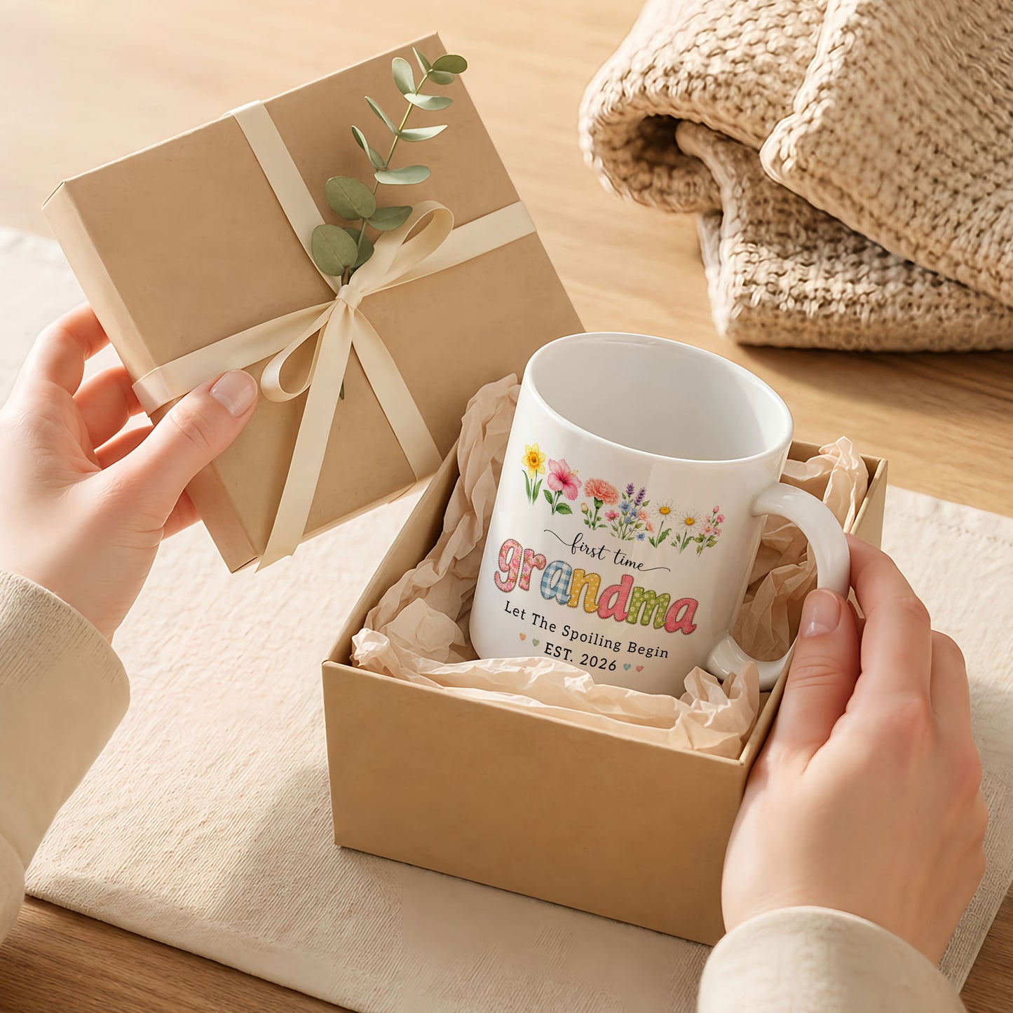 Personalized First Time Grandma Mug – Let The Spoiling Begin Coffee Mug, New Grandma Gift Est 2026