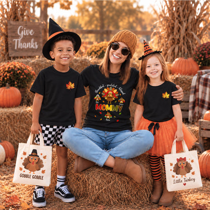 Personalized Thankful Grateful Blessed Grandma Sweatshirt, Custom Grandma Turkey with Grandkids Names Gift For Family