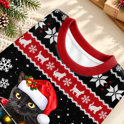 Cute Black Cat Christmas Sweater, Festive Snowflake Ugly Sweater, Christmas Gift for Cat Lovers