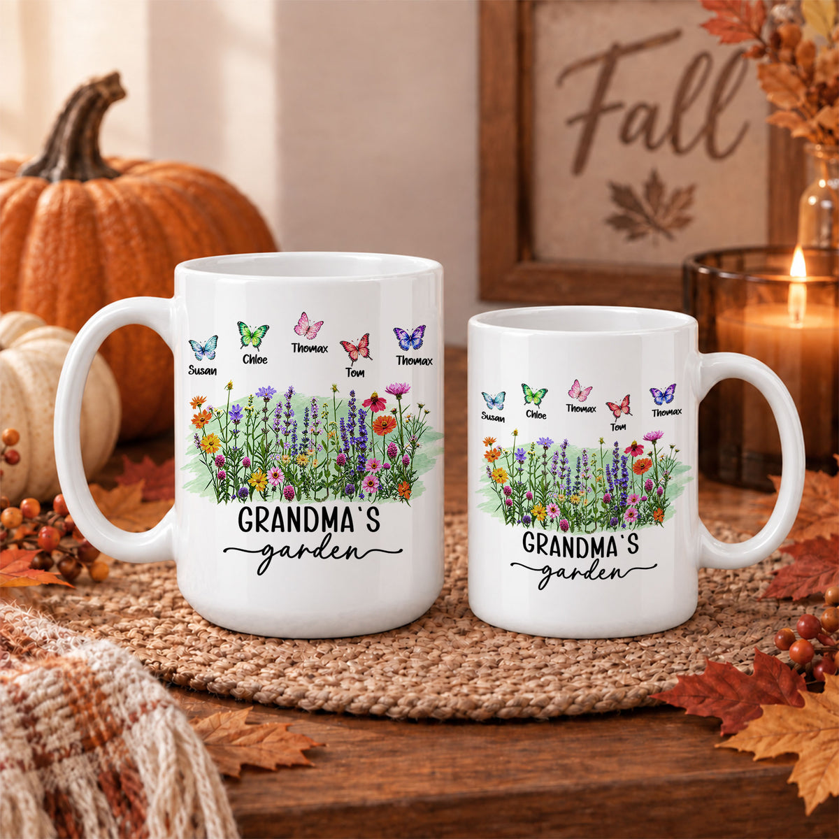 Personalized Grandma’s Garden Mug, Custom Grandkids, Thanksgiving Autumn Gift For Grandma
