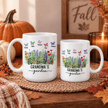 Personalized Grandma’s Garden Mug, Custom Grandkids, Thanksgiving Autumn Gift For Grandma