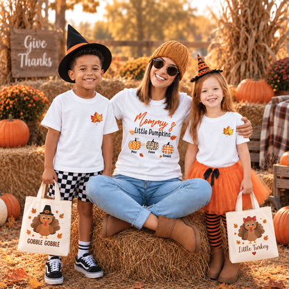 Personalized Grandma Thanksgiving Sweatshirt, Custom Family Name Autumn Little Pumpkin Family Gift