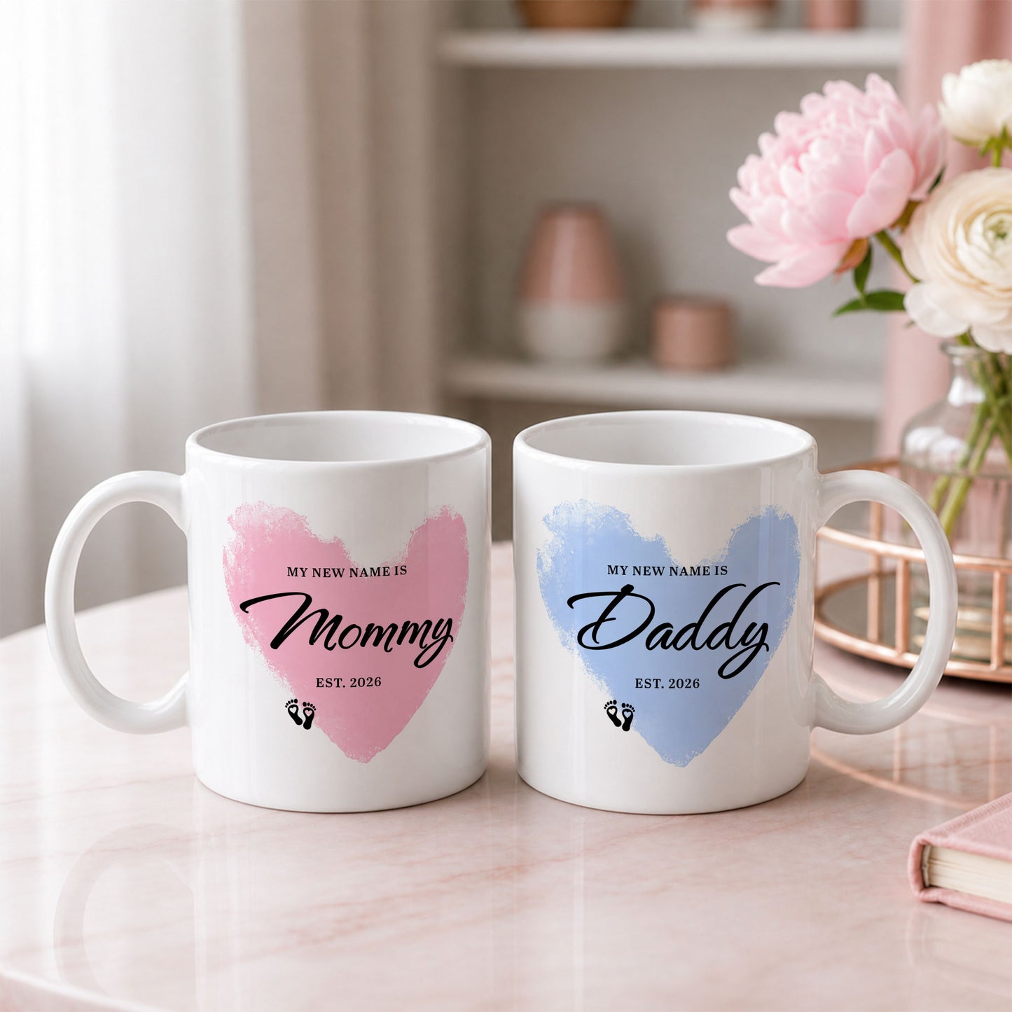 Personalized Mommy and Daddy Mug Set – Matching Coffee Mug Gift
