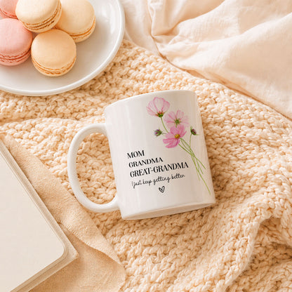 Personalized Mom Grandma Great-Grandma Floral Mug – Cute Family Coffee Cup Gift for Mom and Grandma