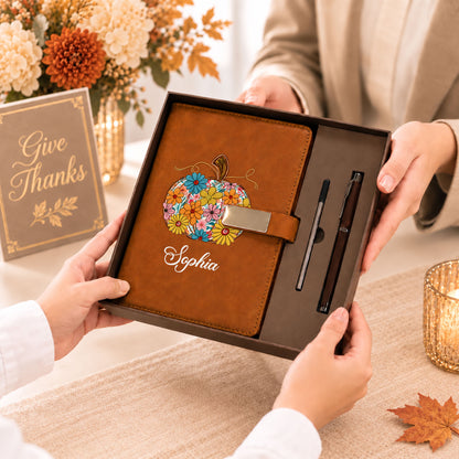 Personalized Notebook Thanksgiving Gift, Fall Floral Pumpkin Gift for Teacher, Student, Family, Friends