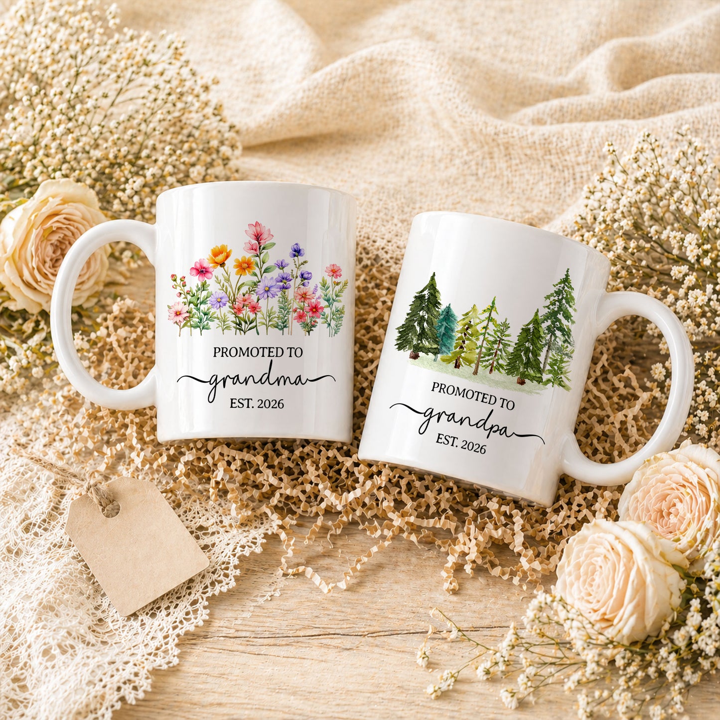 Personalized Promoted to Grandma Grandpa Mug Set – Matching Couple Coffee Mugs Est 2026, New Grandparents Gift