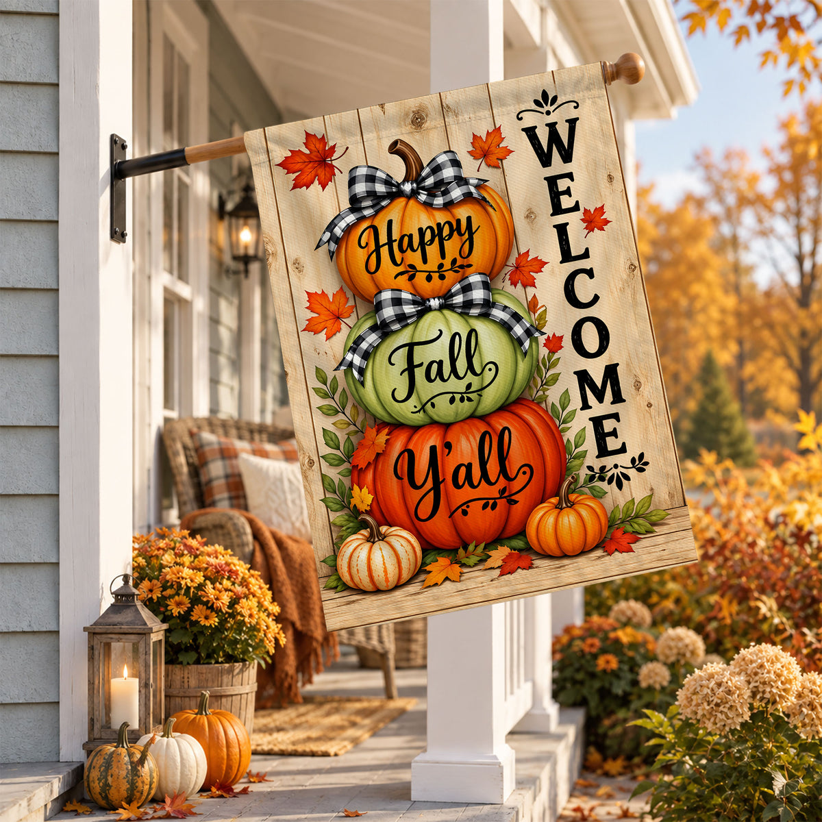 Hello Fall Garden Flag, Welcome Truck Happy Fall Ya'll Floral Pumpkin Outdoor Decor Gift For Family