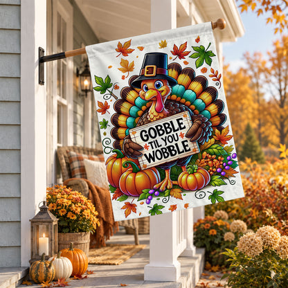 Thanksgiving Garden Flag Turkey GOBBLE WOBBLE Chestnuts Pumpkin Family Home Decor Gift For Family