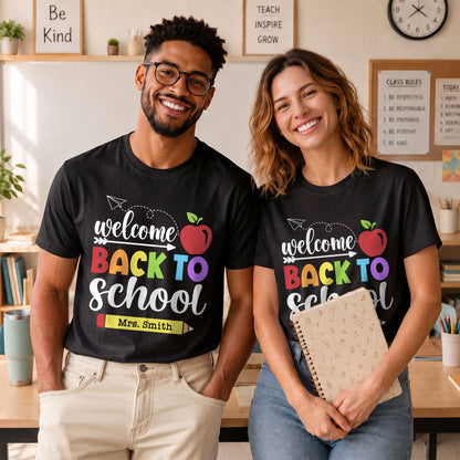 Personalized Welcome Back to School Teacher Student Shirt, Custom Name Back to School T-Shirt, First Day of School Gift Tee