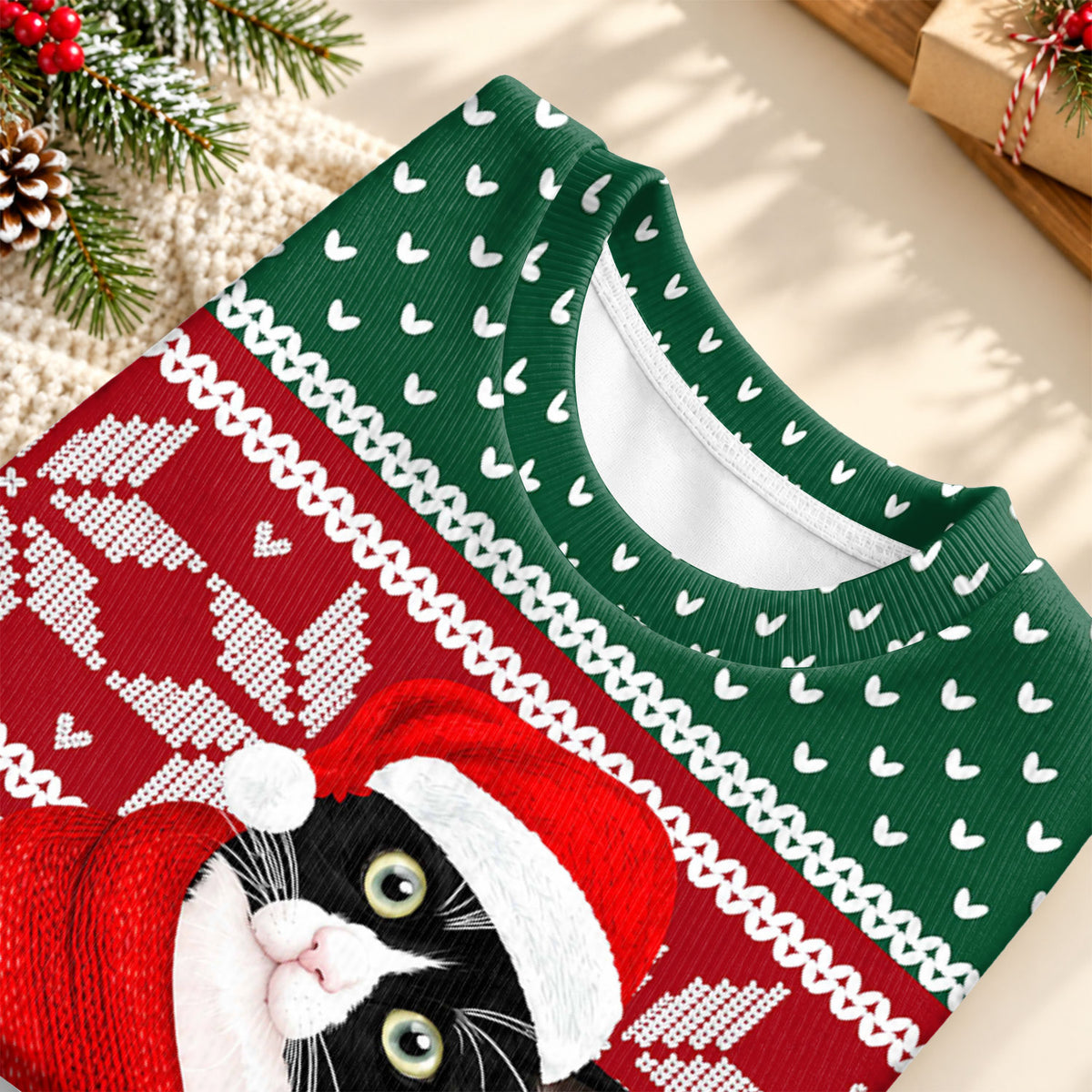 Cute Black Cat Christmas Sweater, Festive Snowflake Ugly Sweater, Christmas Gift for Cat Lovers