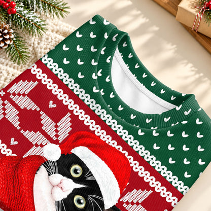 Cute Black Cat Christmas Sweater, Festive Snowflake Ugly Sweater, Christmas Gift for Cat Lovers