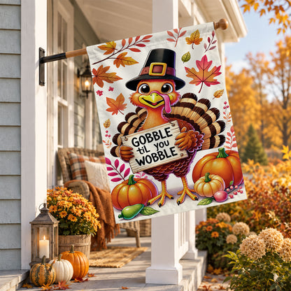 Thanksgiving Garden Flag Turkey GOBBLE WOBBLE Chestnuts Pumpkin Family Home Decor Gift For Family