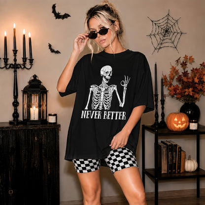 Funny Skeleton Coffee Halloween Sweatshirt, Never Better Graphic, Halloween Gift