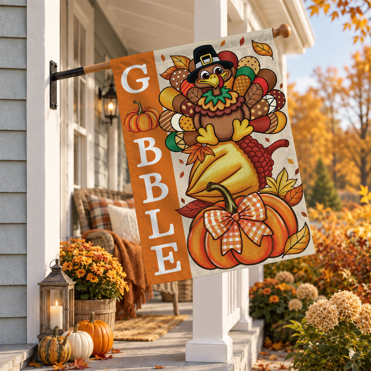 Thanksgiving Garden Flag Turkey GOBBLE WOBBLE Chestnuts Pumpkin Family Home Decor Gift For Family