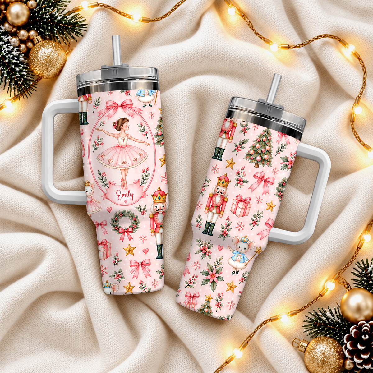 Personalized Nutcracker Ballet Tumbler 40oz, Custom Name Ballerina Cup, Christmas Gift for Girls