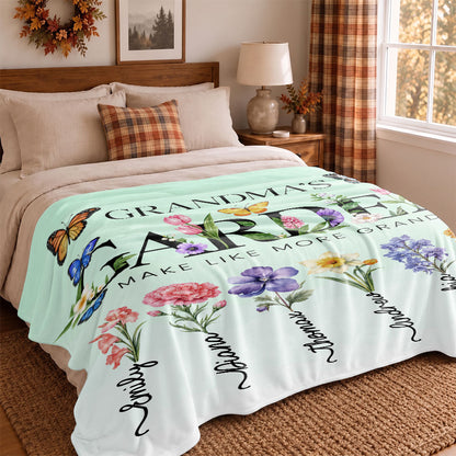 Personalized Grandma Thanksgiving Fleece & Sherpa Blanket, Family Garden Floral Custom Name Gift for Grandma