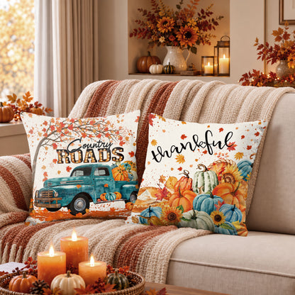 Thanksgiving Fall Decorative Pillow Set of 2 or 4, Harvest Throw Pillows for Home Decor, Gifts for Family