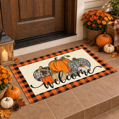 Fall Football Pumpkin Doormat, Welcome Autumn Leaves Door Mat, Thanksgiving Home Decor
