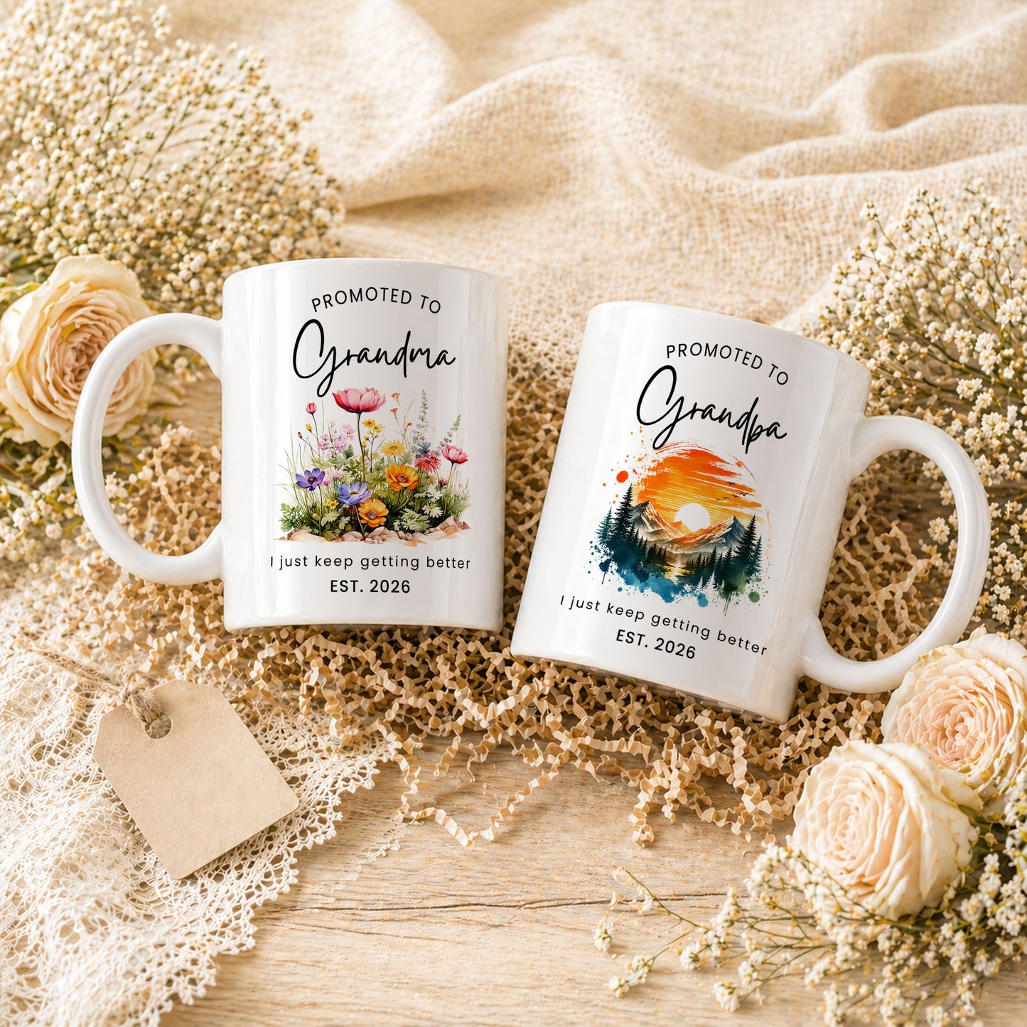 World’s Best Grandma Grandpa Mug Set – Personalized Coffee Cups