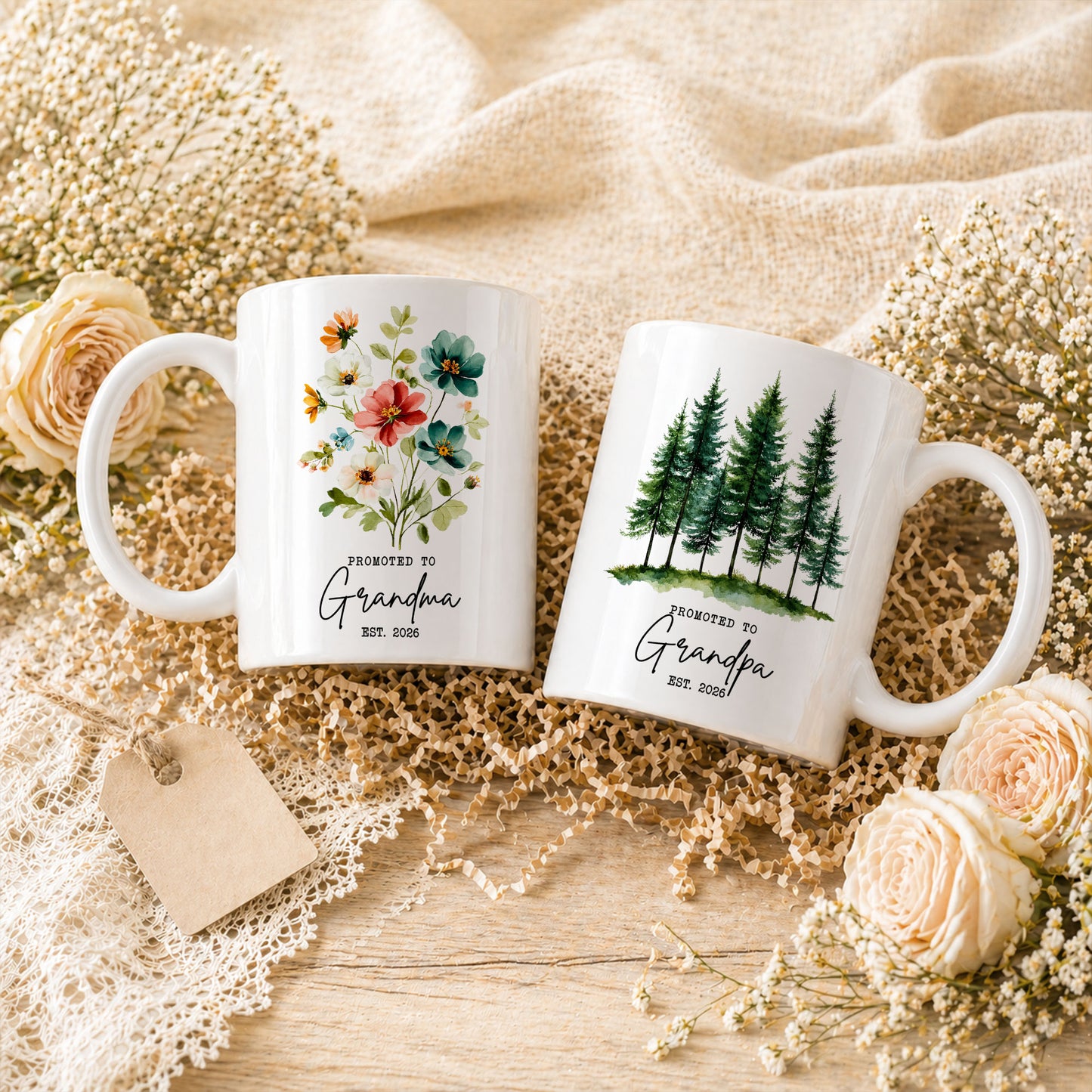 Personalized Promoted to Grandma Grandpa Mug Set – Matching Couple Coffee Mugs Est 2026, New Grandparents Gift