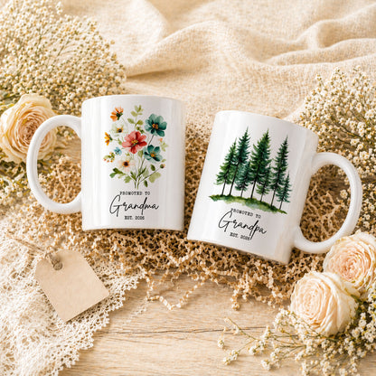 Personalized Promoted to Grandma Grandpa Mug Set – Matching Couple Coffee Mugs Est 2026, New Grandparents Gift