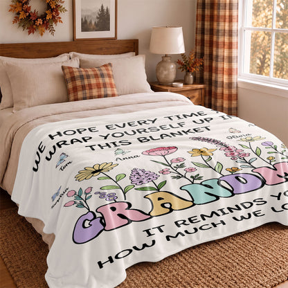 Personalized Grandma Blanket Vintage Wildflower Thanksgiving Gift for Grandma from Grandkids, Family Gift