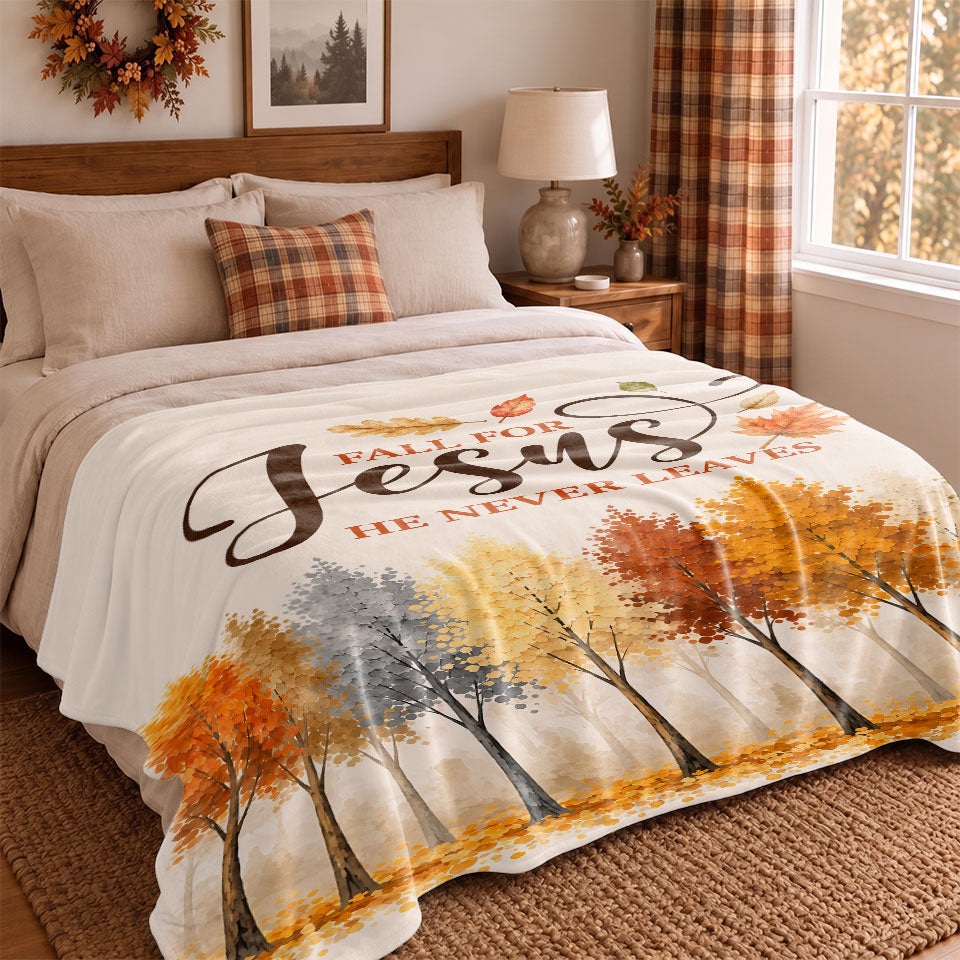 Thanksgiving Jesus Christian Fall Tree Blanket, Religious Fleece & Sherpa Throw, Faith Gift for Adults, Friends