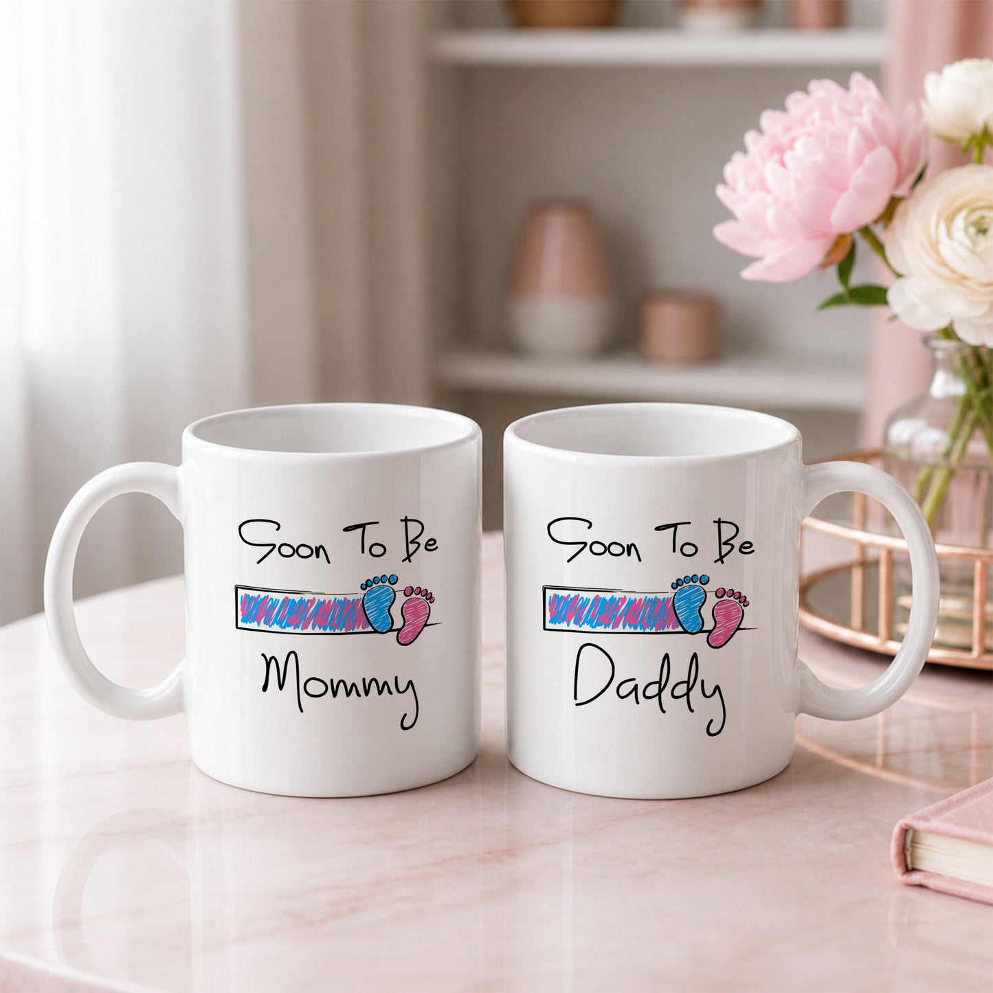 Personalized Mommy Daddy Mug Set – Matching Couple Coffee Mugs for New Parents