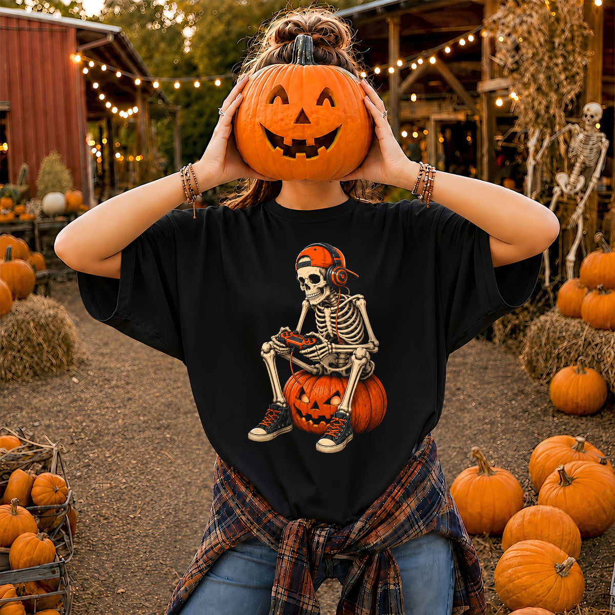 Skeleton Gamer Halloween Sweatshirt, Boys Pumpkin Gaming Shirt, Funny Halloween Gift
