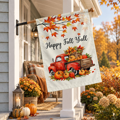 Hello Fall Garden Flag, Welcome Truck Happy Fall Ya'll Floral Pumpkin Outdoor Decor Gift For Family