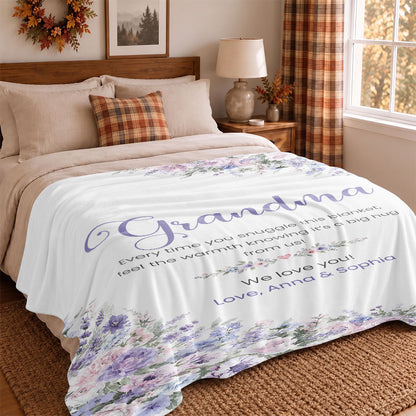 Personalized Grandma Thanksgiving Fleece or Sherpa Blanket, Floral Garden Family Custom Gift for Grandma