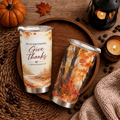 Christian Fall Thanksgiving 20oz Travel Coffee Mug Tumbler, Autumn Gift for Women, Family