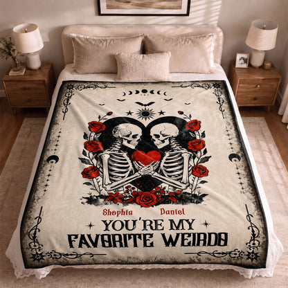 Skeleton Couple Blanket, Gothic Halloween Gift for Couples, Weird Love Design, Personalized Fleece Blanket & Sherpa Blanket