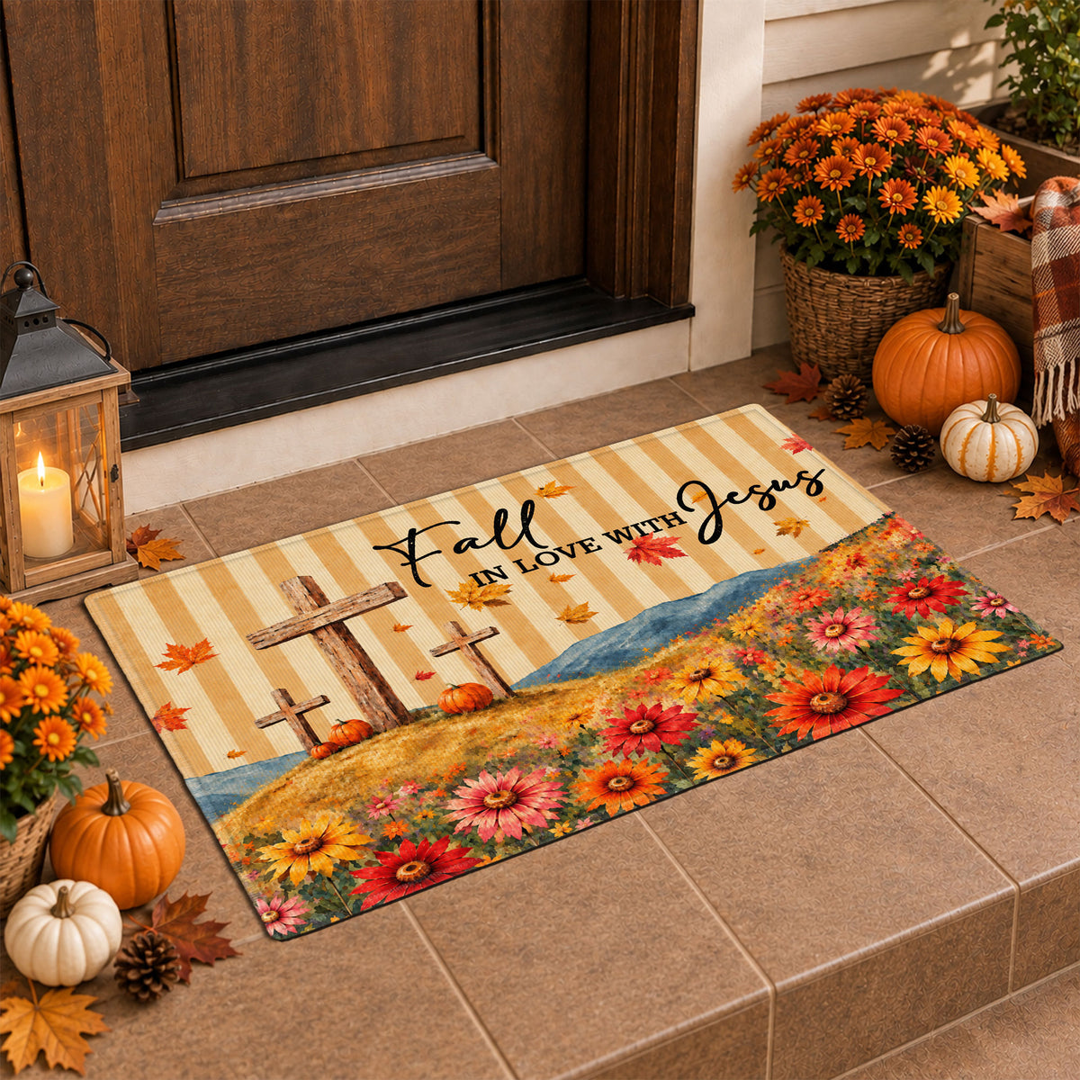Christian Fall Thanksgiving Doormat, Religious Autumn Home Decor, Faith Inspired Welcome Mat