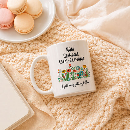Personalized Mom Grandma Great-Grandma Floral Mug – Cute Family Coffee Cup Gift for Mom and Grandma