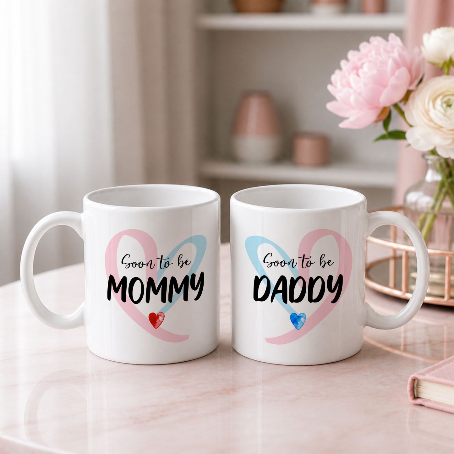 Personalized Mommy Daddy Mug Set – Matching Couple Coffee Mugs for New Parents