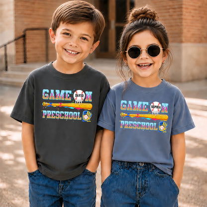 Personalized Baseball Back to School Shirt, Custom Name Game On Student Tee, Pre-K to 8th Grade First Day of School T-Shirt